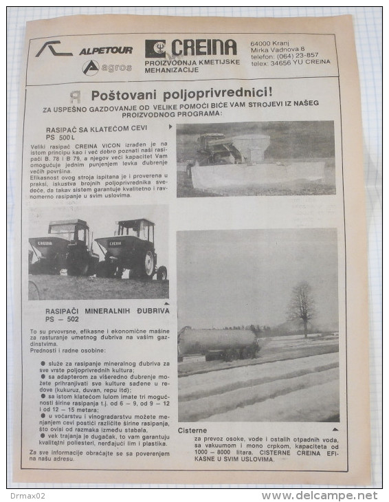 CREINA TANKS And PUMPS & AGROS Agricultural Machinery (Slovenia) Yugoslavia / Catalog Tractor Tracteur Traktor - Trattori