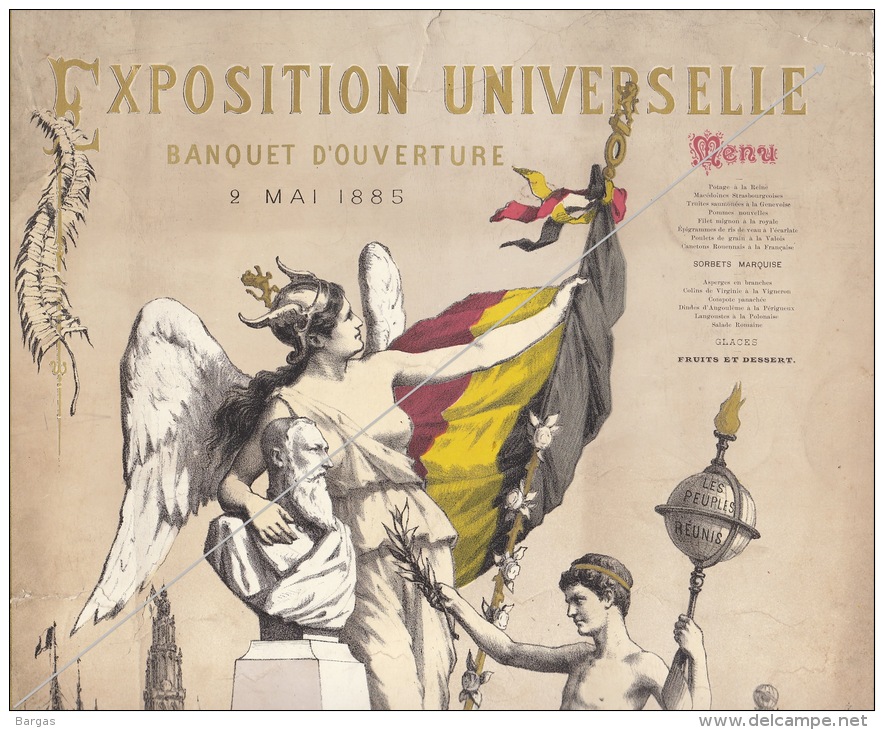 Rare Grand Menu Pour L'ouverture De Exposition Universelle Anvers 1885 - Menus