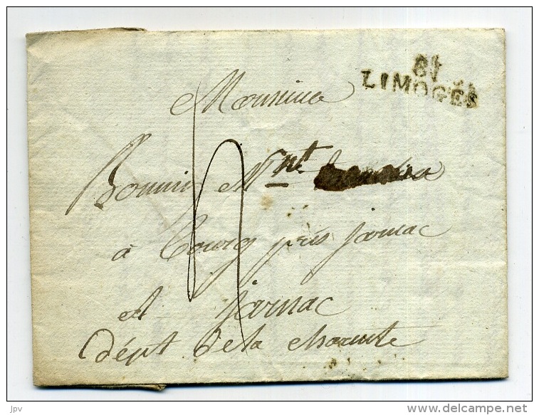 LETTRE AVEC CACHET : 81 - LIMOGES. ( à JARNAC ). 25 Juillet 1807. - 1792-1815: Conquered Departments