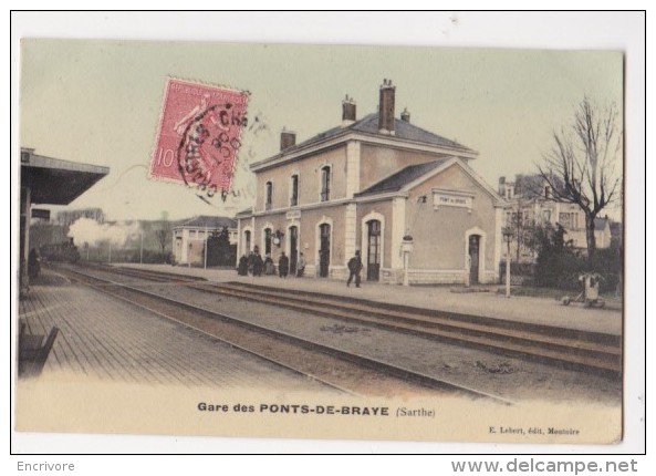 Cpa Gare Des PONTS DE BRAYE  Arrivée Du Train Sur Voie Voyageurs A Quai - Ed Lebert - Autres & Non Classés