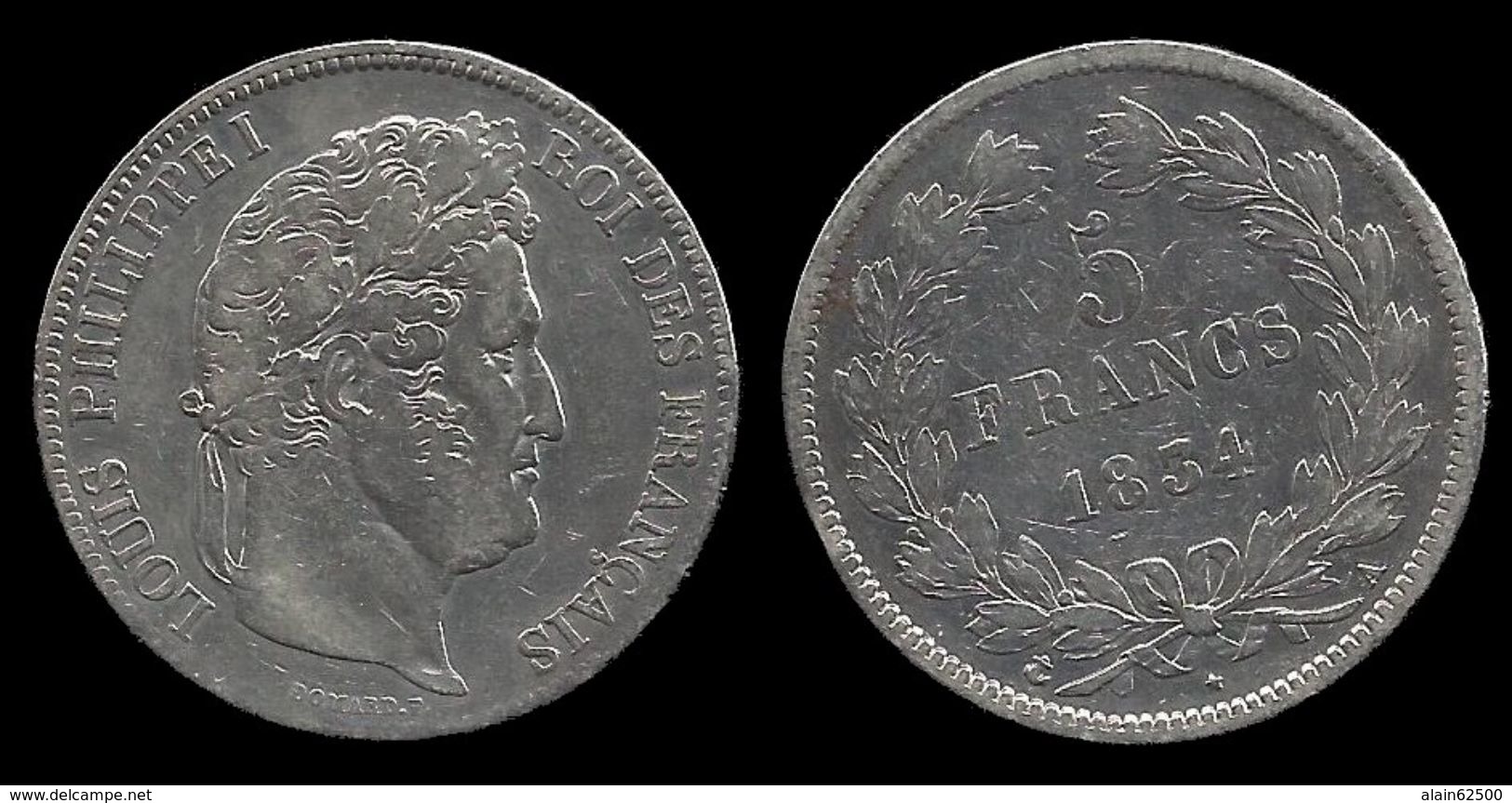 LOUIS - PHILIPPE I . 5 FRANCS . TÊTE LAUREE . 1834 A . ( PARIS ). TRANCHE EN RELIEF . - 5 Francs