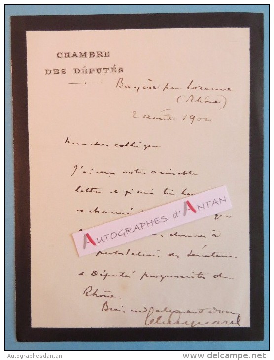 L.A.S 1902 (Edouard AYNARD ?) Château De BAYERE Par LOZANNE Vers CHARMAY (Rhône) - Chambre Des Députés Lettre LAS - Autres & Non Classés