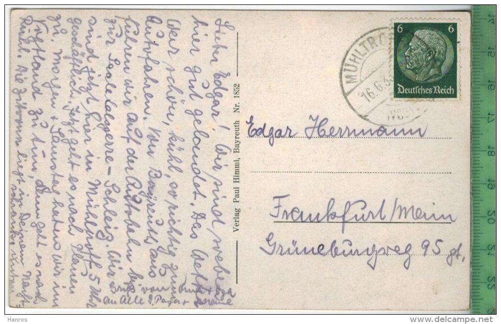BAYREUT; WAGNER, 1938,  Verlag: PAUL HIMMEL, Postkarte,  Frankatur,  Stempel, 16.6.1938, Erhaltung: I-II, - Bayreuth