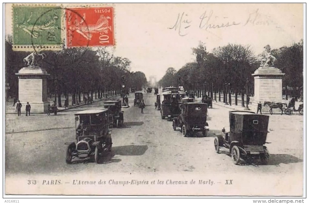 Cpa  PARIS  L Avenue Des Champs Elysees Et Les Chevaux De Marly - Champs-Elysées