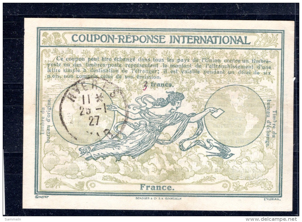 8050 IAS IRC CRI Coupon Reponse International France Frankreich T8 Mit Stempel 3 Auf 2 Francs Handschriftlich Geändert - Antwoordbons