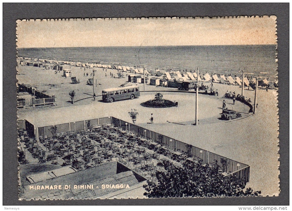 1957 MIRAMARE DI RIMINI LA SPIAGGIA FG V SEE 2 SCANS ANIMATA FILOBUS - Rimini