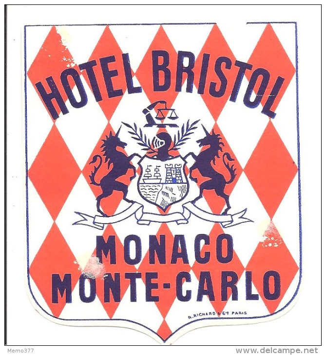 MONACO -==- MONTE CARLO -==- LABEL LUGGAGE ETIQUETTE De BAGAGES -- HOTEL BRISTOL - Hotel Labels