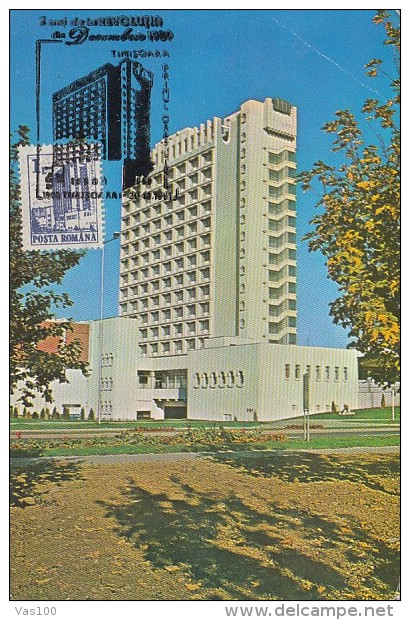 TOURISM, TIMISOARA CONTINENTAL HOTEL, 1989 REVOLUTION, CM, MAXICARD, CARTES MAXIMUM, 1991, ROMANIA - Hôtellerie - Horeca