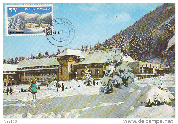 TOURISM, POIANA BRASOV SPORT HOTEL, SKIING, CM, MAXICARD, CARTES MAXIMUM, 1973, ROMANIA - Hôtellerie - Horeca