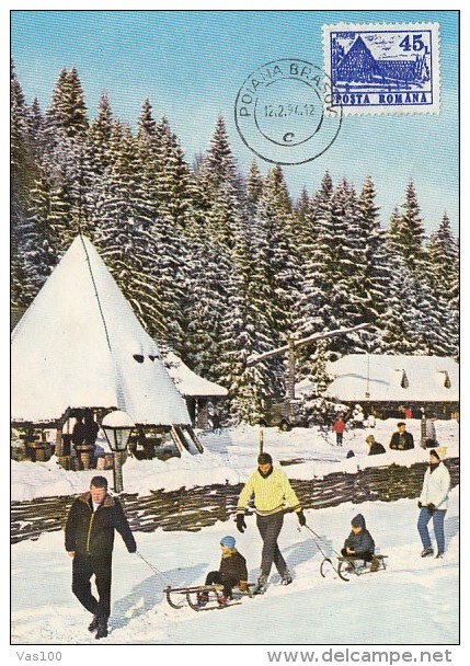 TOURISM, POIANA BRASOV DACIAN BARN RESTAURANT, CM, MAXICARD, CARTES MAXIMUM, 1994, ROMANIA - Hôtellerie - Horeca