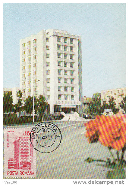 TOURISM, TULCEA EGRET HOTEL, CAR, ROSE, CM, MAXICARD, CARTES MAXIMUM, 1991, ROMANIA - Hôtellerie - Horeca