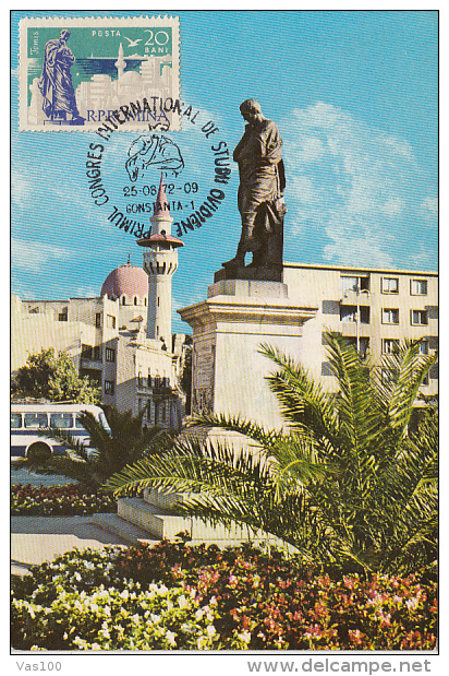 BUSS, CONSTANTA SQUARE, OVID STATUE, CM, MAXICARD, CARTES MAXIMUM, 1972, ROMANIA - Bus