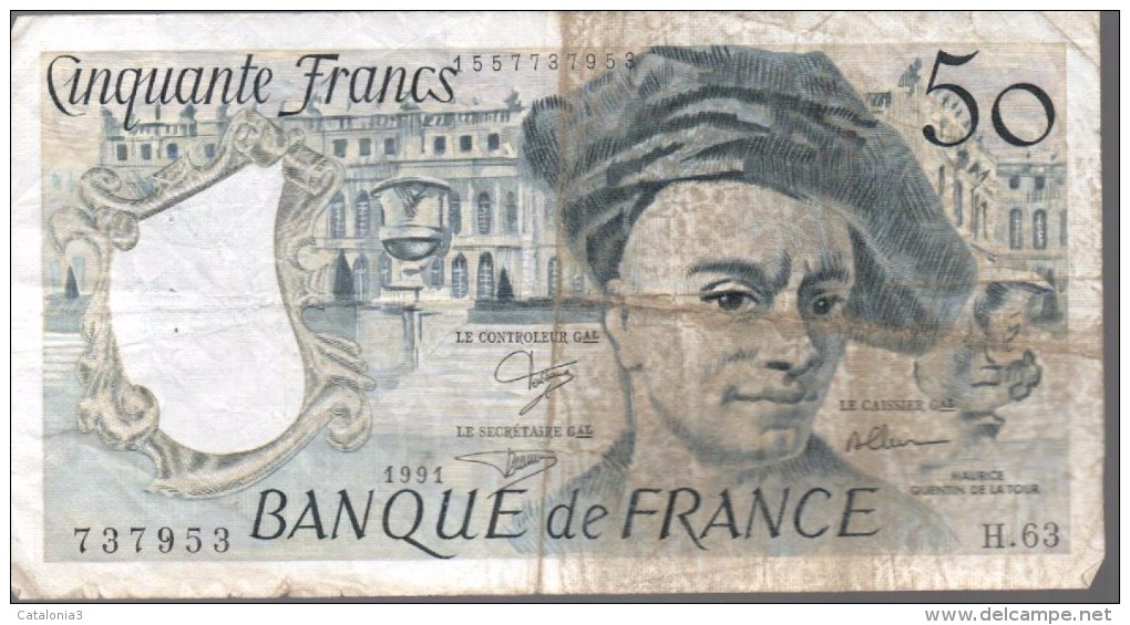 FRANCIA - FRANCE = 50 Franc 1991  P-152 - 50 F 1976-1992 ''Quentin De La Tour''
