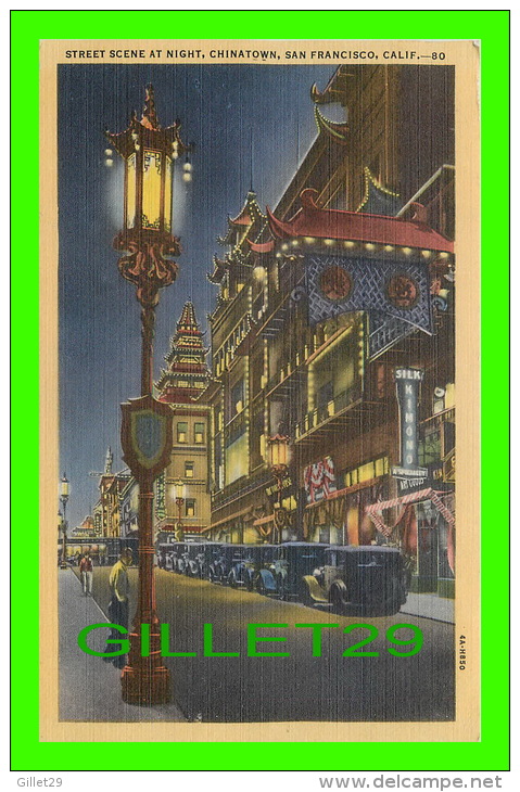 SAN FRANCISCO, CA - STRETT SCENE AT NIGHT, CHINATOWN - ANIMATED OLD CARS - TRAVEL IN 1947 - STANLEY A. PILTZ CO - - San Francisco