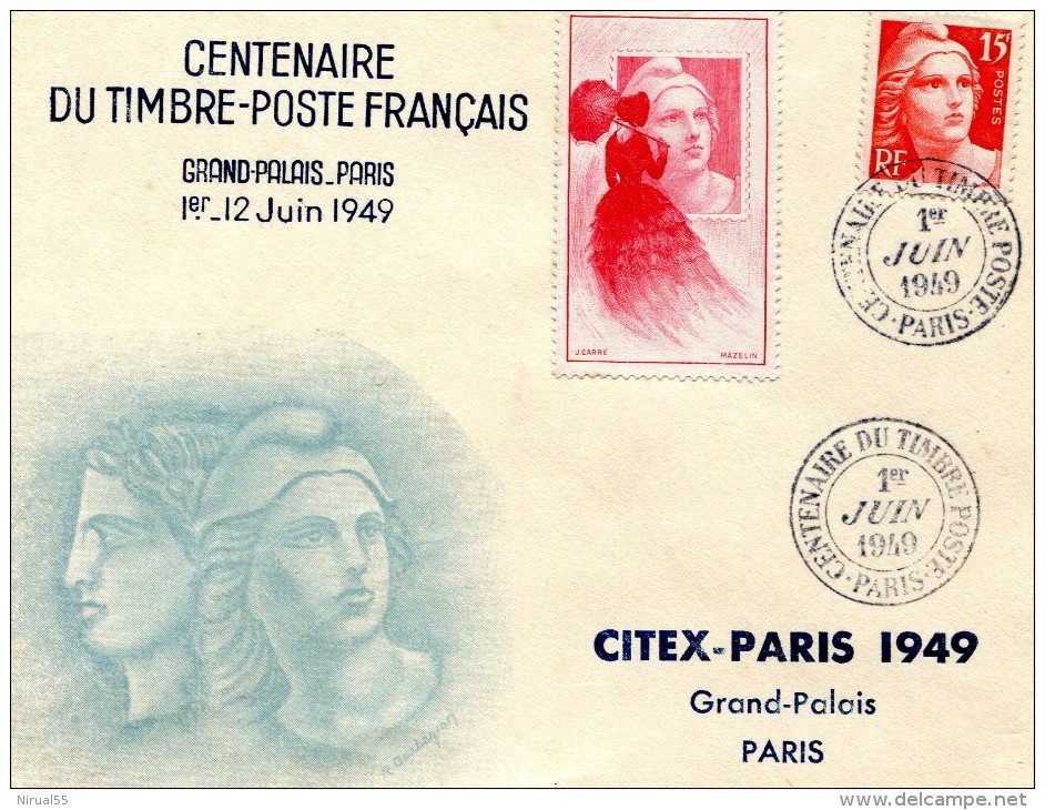 FRANCE Centenaire Du Timbre Poste 1949 Lot 5 Enveloppes Dont Une Avec Bande N° 883A  + Vignette Exposition ....G - Bolli Commemorativi