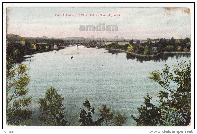 Eau Claire River And Bridge Eau Claire Wisconsin C1908 Vintage WI Postcard - Bosselman & Co. [8690] - Eau Claire