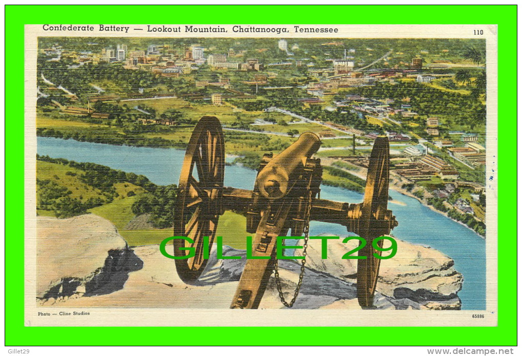 CHATTANOOGA, TN - CONFEDERATE BATTERY, LOOKOUT MOUNTAIN -  TRAVEL IN 1947 - PUB. BY W.M. M. CLINE CO - - Chattanooga