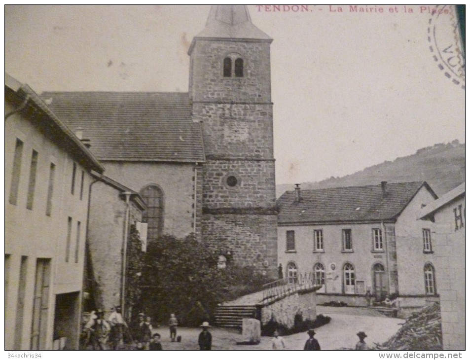 CPA  Vosges Tendon La Mairie Et La Place Hôtel Rare - Autres & Non Classés