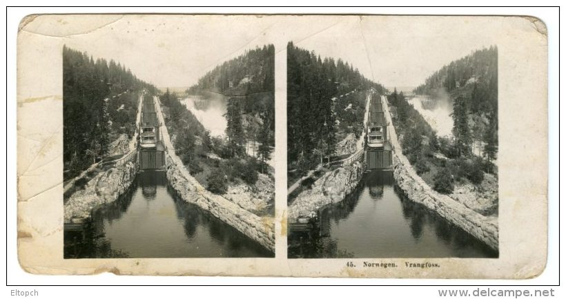 4 Stereo Cards Norway Norwegen Trondhjem Vrangfoss Kragero Arendal 1906 - Norvège