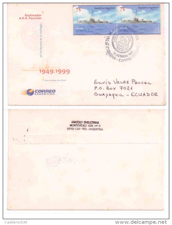 E) 1999 ARGENTINA, SHIP, TRACKER ARA FOURNIER, 50TH ANNIVERSARY OF HIS SHIPWRECK. CIRCULATED COVER - Usados
