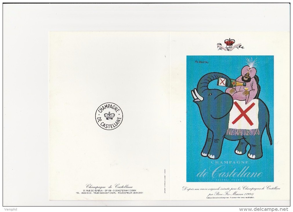 MENU VIERGE ILLUSTRE CHAMPAGNE DE CASTELLANE -SIGNE PIERRE FIX-MASSON 1991 - Menus