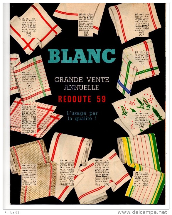 Catalogue Blanc, Vente Annuelle De La Redoute 1959. Linge De Maison, Blouses Et Tabliers, Chemises Et Sous Vêtements. - Lifestyle & Mode