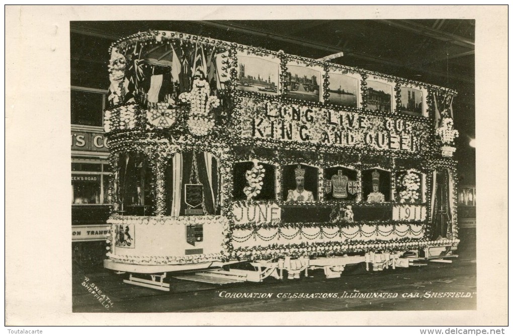 POST CARD SHEFFIELD CORONATION CELEBRATIONS ILLUMUNATED CAR  1911 - Sheffield