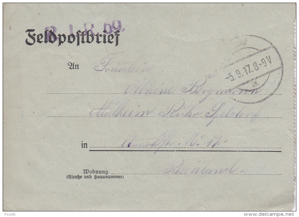 Feldpost WW1: Reserve Infanterie Regiment 69 P/m  5.9.1917 - Letter Inside  (G72-47) - Militaria