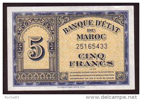 BILLET - MAROC 5 Francs Du 01 03 1944 - Pick 24 - Maroc