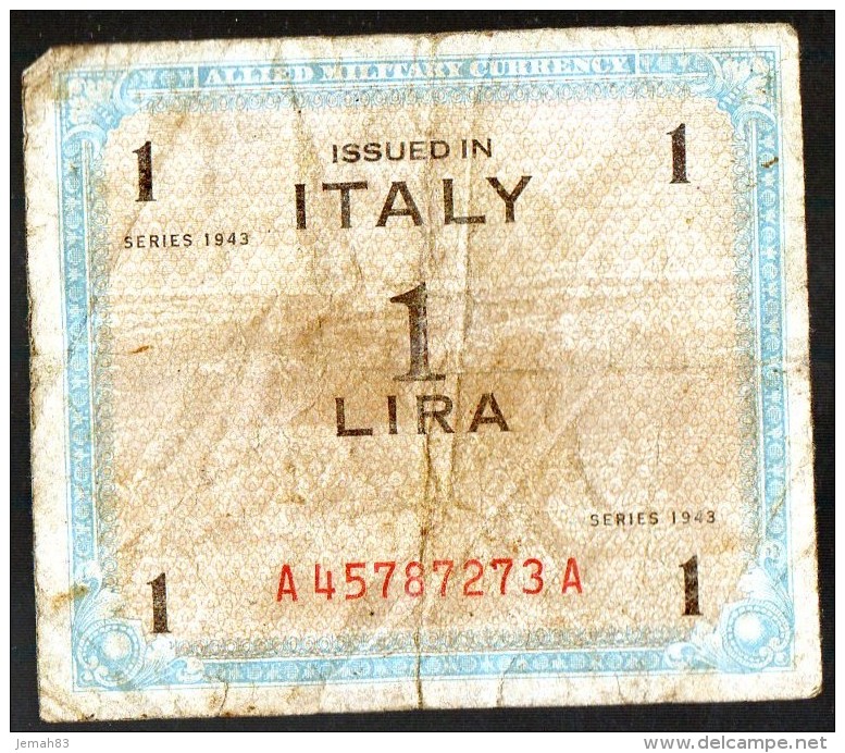 1 LIRE ISSUED IN ITALY SERIE 1943 (LOT AB8) - Geallieerde Bezetting Tweede Wereldoorlog