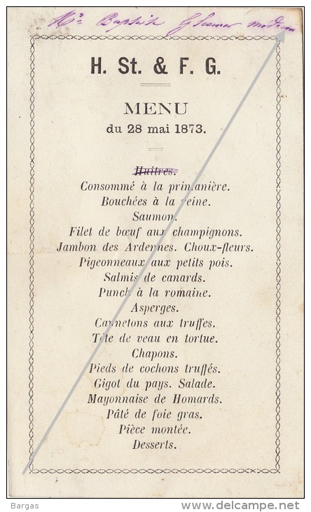 Menu Aout 1869 Pour Madame Jacobs Epouse Du Ministre Catholique - Menus