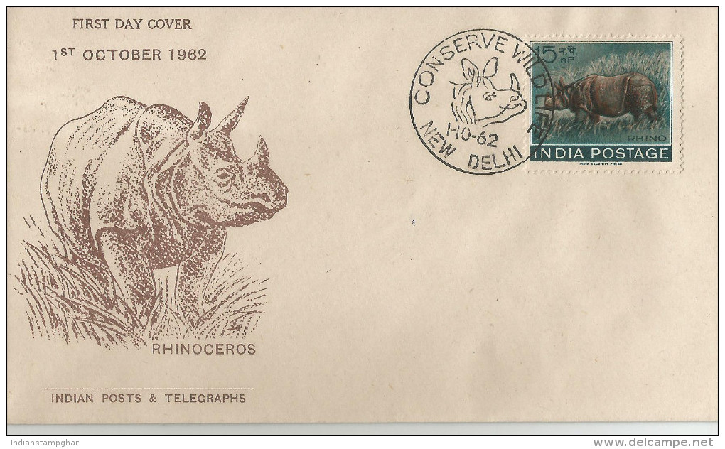 Inde India 1962 FDC Wild Animals Rhinoceros, Mammals - Rhinoceros