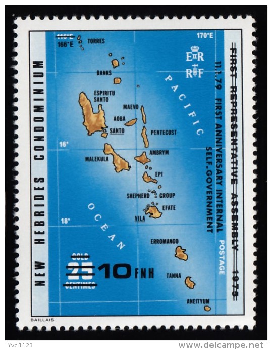 NEW HEBRIDES, British - Scott #263 The 1st Anniversary Of Internal Self-Government "Surcharged" / Mint NH Stamp - Unused Stamps