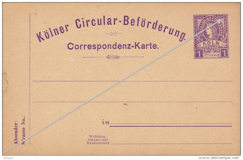 Köln Circular Beforderung Poste Privée Correspondenz Karte 1 Pfennig - Postes Privées & Locales