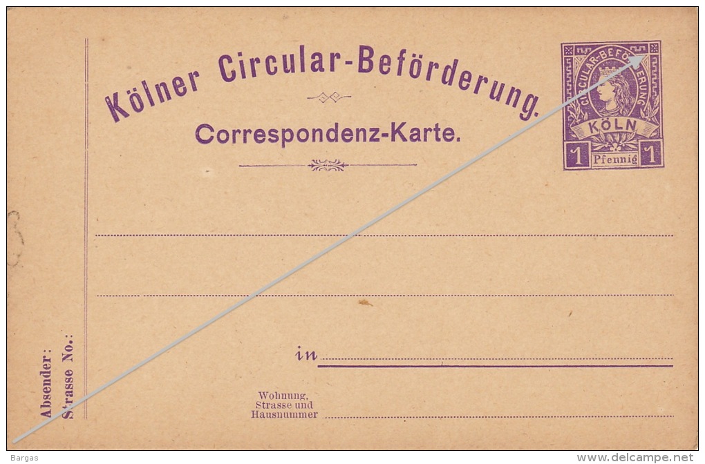 Köln Circular Beforderung Poste Privée Correspondenz Karte 1 Pfennig - Posta Privata & Locale
