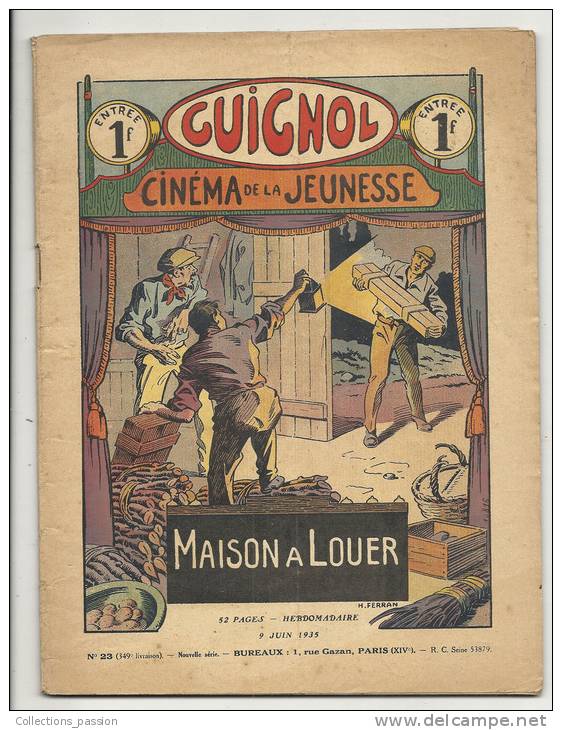 Hebdomadaire, "Guignol" - Cinéma De La Jeunesse - N° 23  - 9/06/1933 - Maison à Louer - Autres & Non Classés