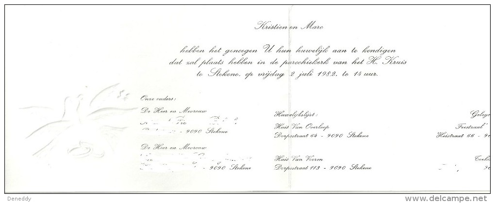 Huwelijksaankondiging 2 Juli 1982 Stekene. - Boda