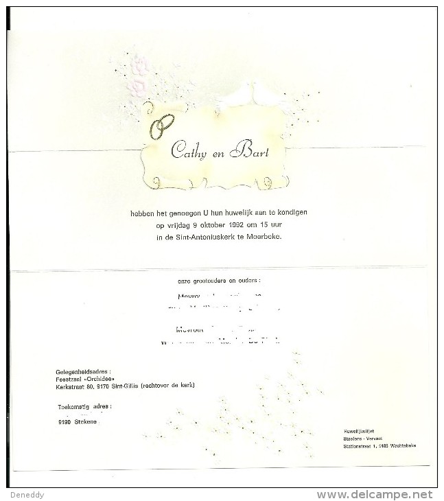 Huwelijksaankondiging 9 Oktober 1992 Moerbeke. - Boda