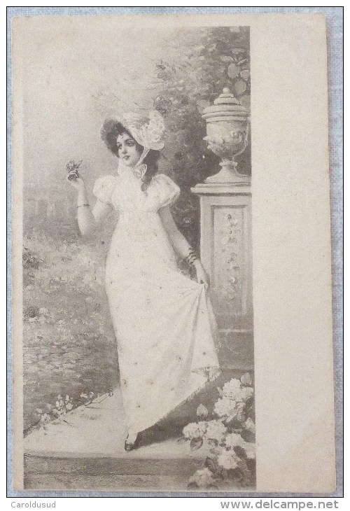 Cpa Lot 3x Litho Illustrateur Precurseur Bruening Femme Elegante Debout  Chapeau Fontaine Tete Lion 1902 Timbre - Brüning, Max