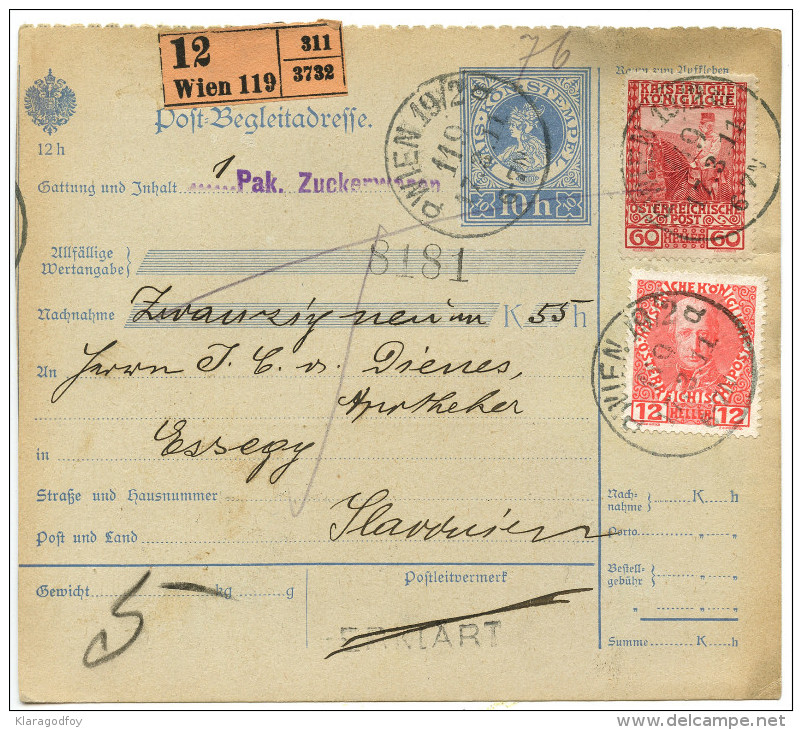 Austria Parcel Card 1911 Wien To Osijek (Essegg) BB151109 - Altri & Non Classificati