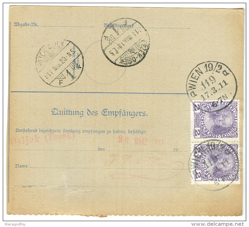 Austria Parcel Card 1911 Wien To Osijek (Essegg) BB151109 - Altri & Non Classificati