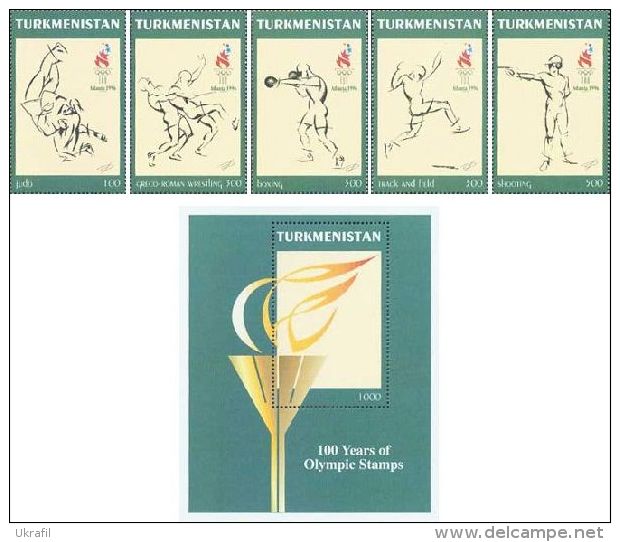 Turkmenistan 1997, SOGames Atlanta'96, 5v + Block - Turkmenistán