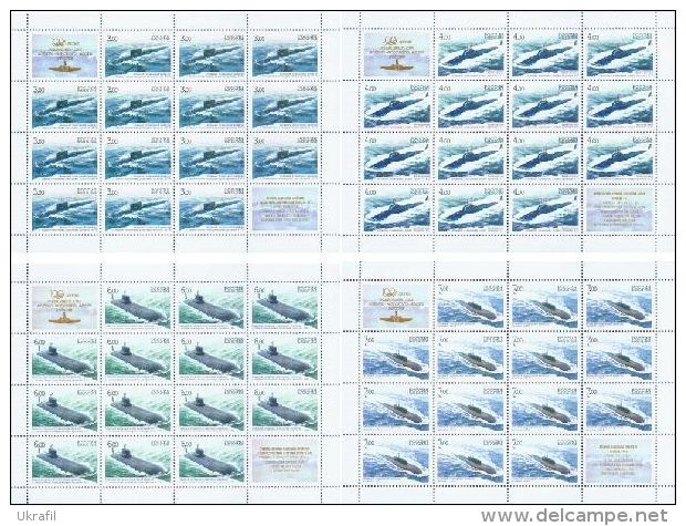 Russia 2006, 100y Of Russian Navy Submarine, 4 Sheetlets - Full Sheets