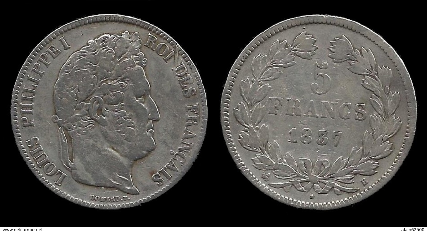 LOUIS - PHILIPPE I . 5 FRANCS . TÊTE LAUREE . 1837 B . ( ROUEN ). - 5 Francs