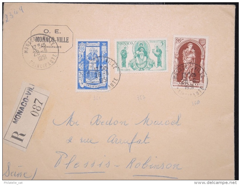MONACO - Enveloppe En Recommandée Pour Plessis Robinson En 1951 - A Voir - Lot P12399 - Lettres & Documents