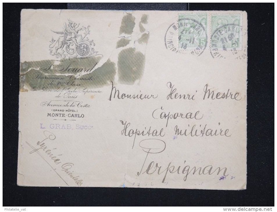 MONACO - Enveloppe ( Réparée Avec Scotch) En 1913 Pour Perpignan - A Voir - Lot P12400 - Lettres & Documents