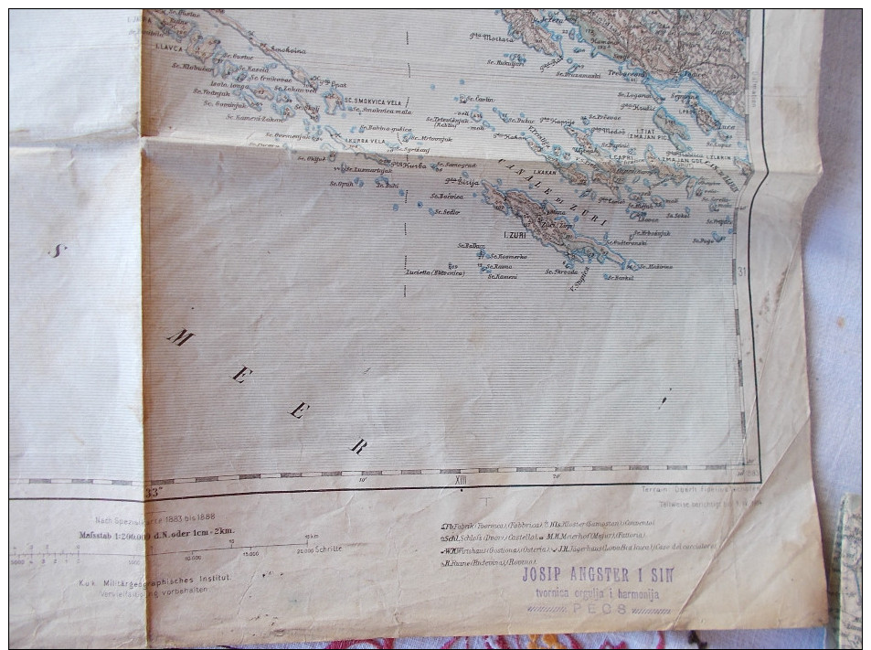 WW1,Map,Zara,Zadar,1915. K.u.K. 48 X 60 Cm, Croatia,Austria,Hungary - Cartes Topographiques