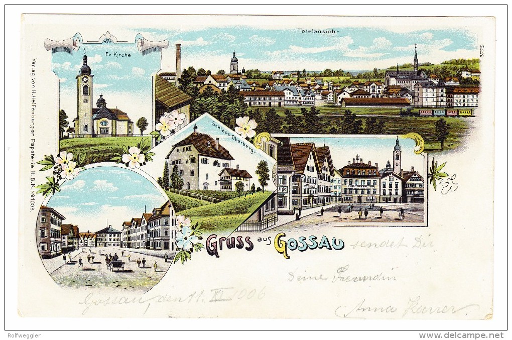 AK SG Gossau Gruss Aus Litho H. Helfenberger  #1003 Ges. 12.11.1906 Gossau Nach Zuzwyl - Gossau