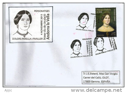 La Baronesa Dolores Parrella, Personnage Andorran. Lettre FDC Année 2015 , Adressée En Espagne.AND.ESP - Covers & Documents