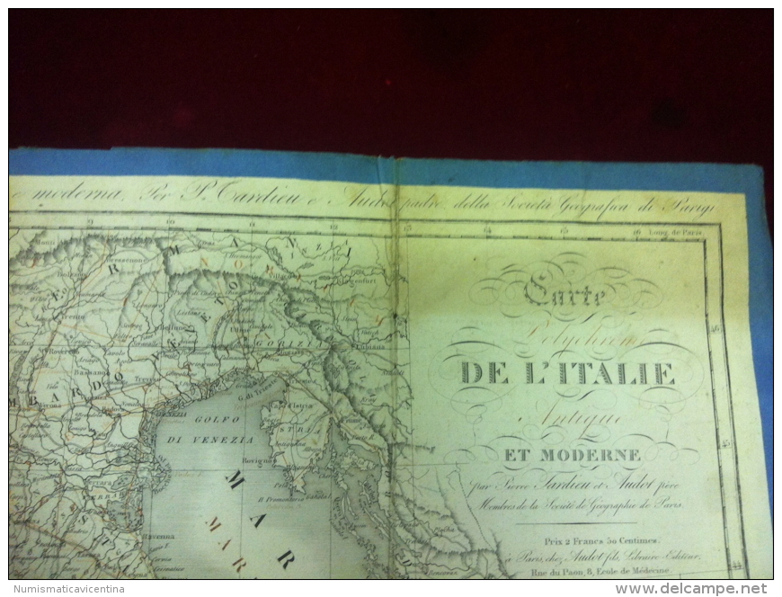 Carte De L' Italie Cardieu E Audot 1837  Prix 2,50 Francs  Paris - Landkarten